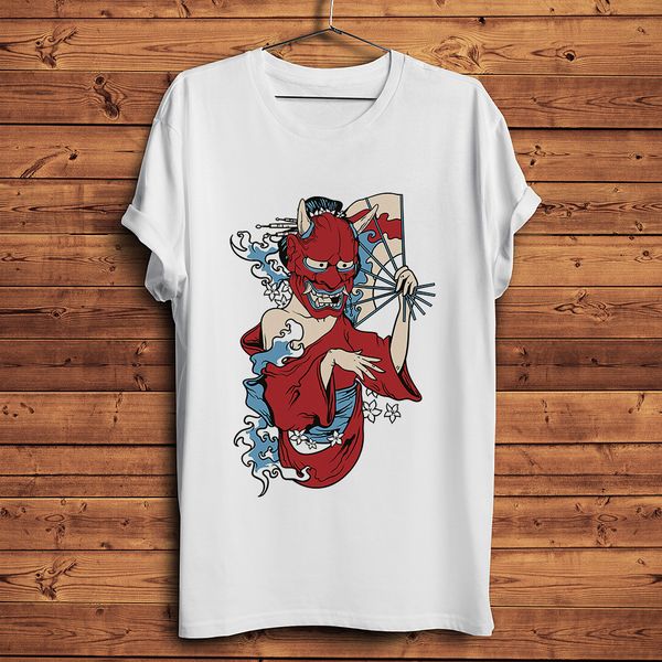 

japanese kimono geisha with oni demon mask t shirt homme summer new white short sleeve men casual tshirt streetwear tee