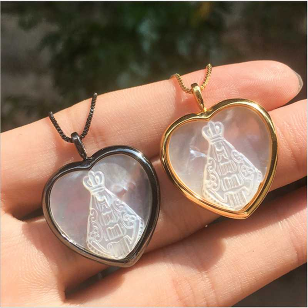 

10pcs/lot natural mother pearl shell heart shaped pendant necklace gold color copper chain necklaces for women, Silver