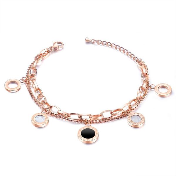 

showtime kpop stainless steel bracelet for women shell bracelets rose gold boho round chain bohemian roman numerals bracelet, Golden;silver