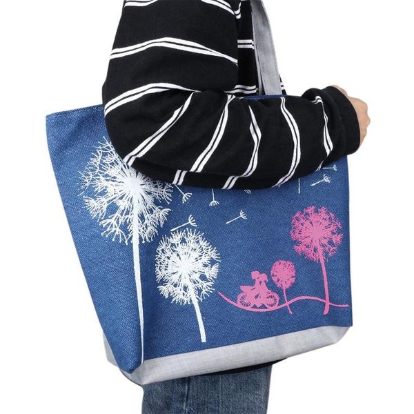 

1pc 2020 new fashion dandelion canvas bag printed flowers zipper women handbag shoulder bags women messenger bags