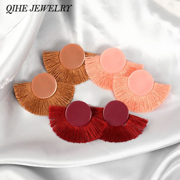 

qihe jewelry 8 color women tassel earrings metal fan fringe dangle earring female modern fashion jewelry gift 2020, Silver