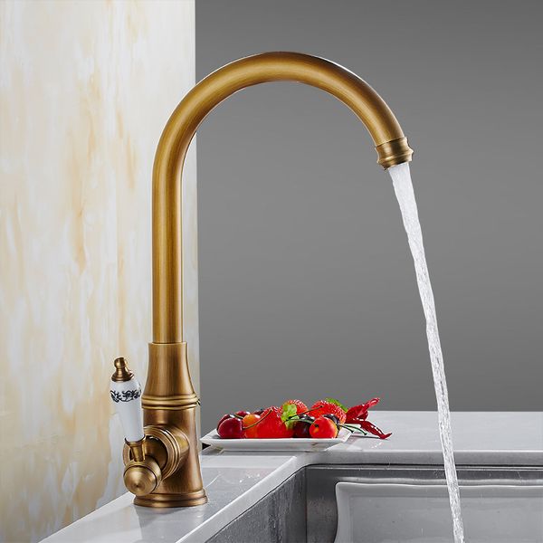 Rubinetti per lavabo alto Antiek Bronze 360 Girevole con manico in ceramica Miscelatore per lavabo da bagno Rubinetti per acqua calda e fredda ZR213