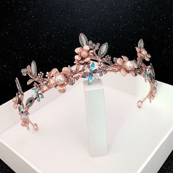 

forseven gold color retro baroque style flower crystal pearls headbands tiaras and crowns de noiva bridal wedding hair jewelry, Golden;silver