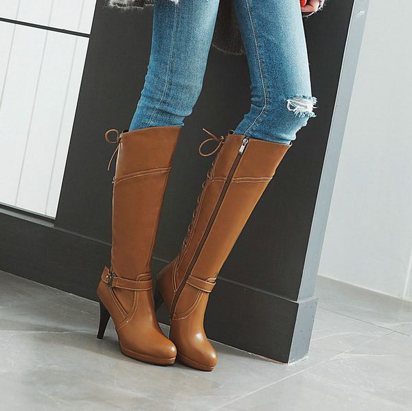 

pointy boot women boots high heels shoes zipper booties ladies luxury designer pointe stiletto rock over-the-knee large size, Black