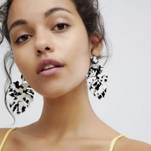 

acrylic acetate leaf earrings, Silver