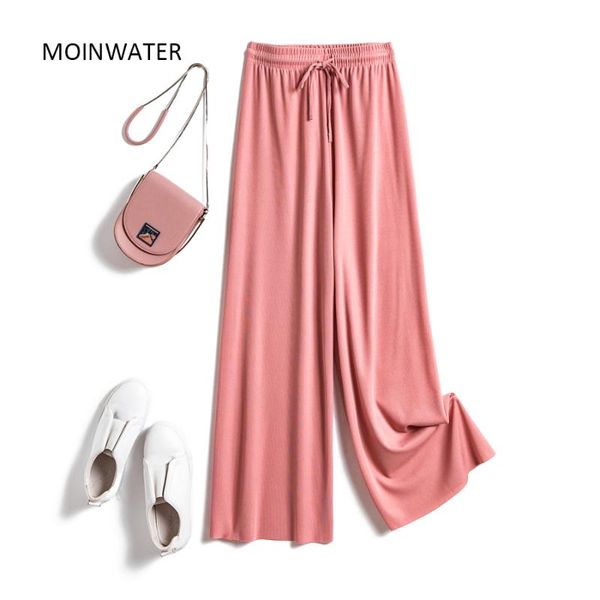 

moinwater new 2020 women casual long pants lady thin summer homewear elastic waist trousers female black wide loose pants mp2001, Black;white