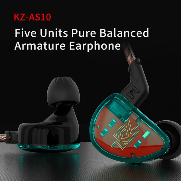 

headsets kz as10 headset 5 balance armature driver ear earphone hifi bass monitor music general zs10 zst ba10 es4 as16 as12 zsx