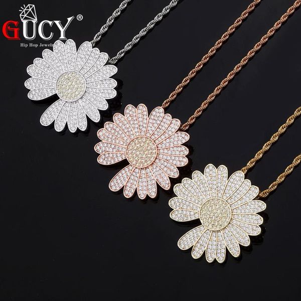 

pendant necklaces gucy little daisy iced cubic zirconia necklace hip hop fashion jewelry gift for men women, Silver