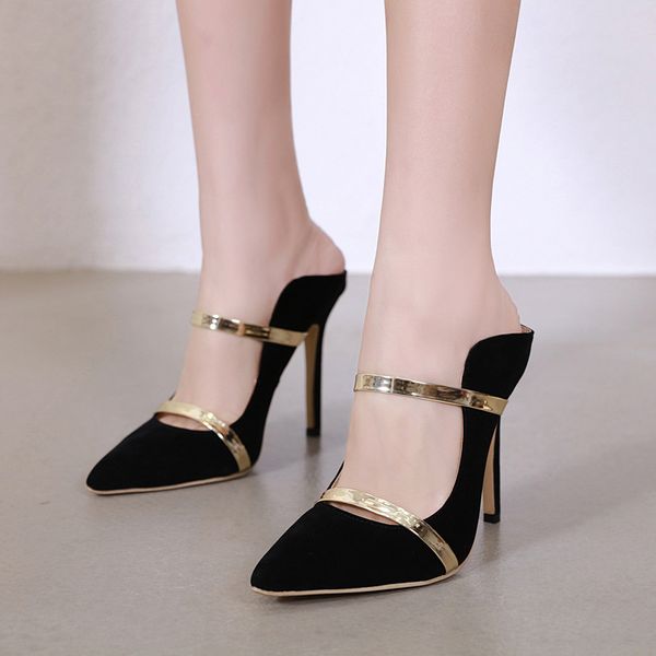 

2020 pointed high-heeled sandals thin-heeled shallow women's slippers, Black
