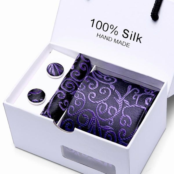 

luxury new men's ties 7.5cm 100% silk ties fashion necktie set plaid stripe mans tie necktie with gift box wedding party, Black;gray