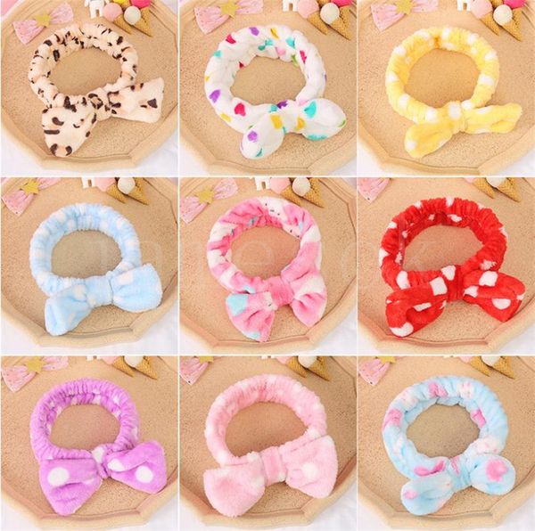 

18 style coral fleece soft bow headbands for women girls washing face sweet turban makeup hair bands headwear hair accessories da988, Slivery;white