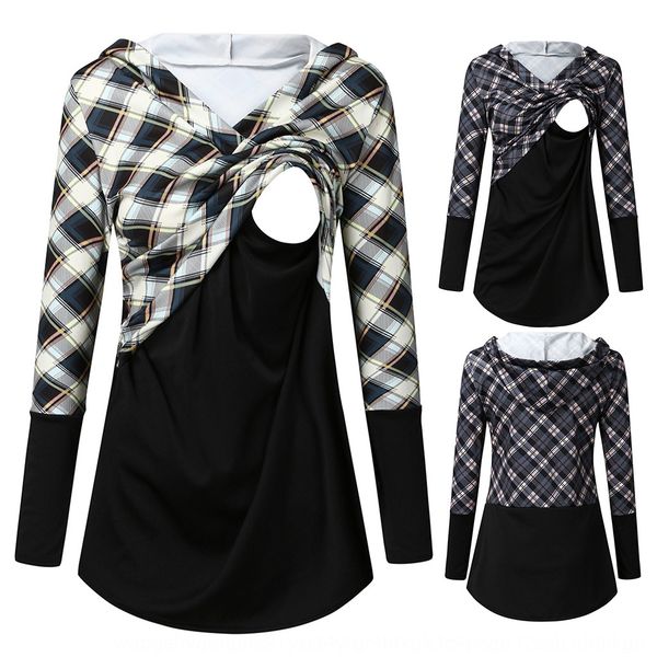 

new plaid hooded long sleeve contrast color women's new plaid hooded long nursing sweater sleeve contrast color nursing sweater women&#, Black