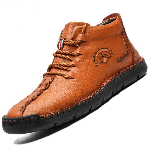 

2020 winter men boots thick plush warm leather ankle boots male snow work safe shoes waterproof autumn man casual shoes, Black