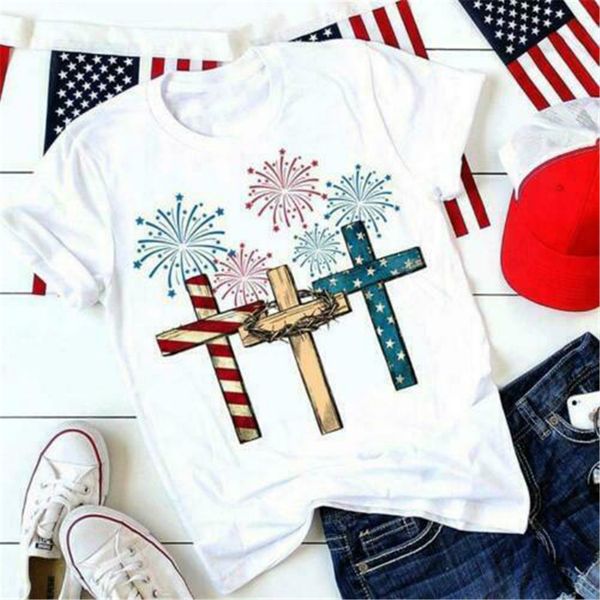 

blue white red cross us flag firework men t-shirt cotton s-3xl summer casual tee shirt