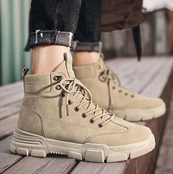 

2020 new man boots autumn winter street fashion men leather casual shoes short ankle motorcycle boots, Black