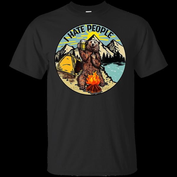 

bear camping i hate people vintage t shirt black navy short men women