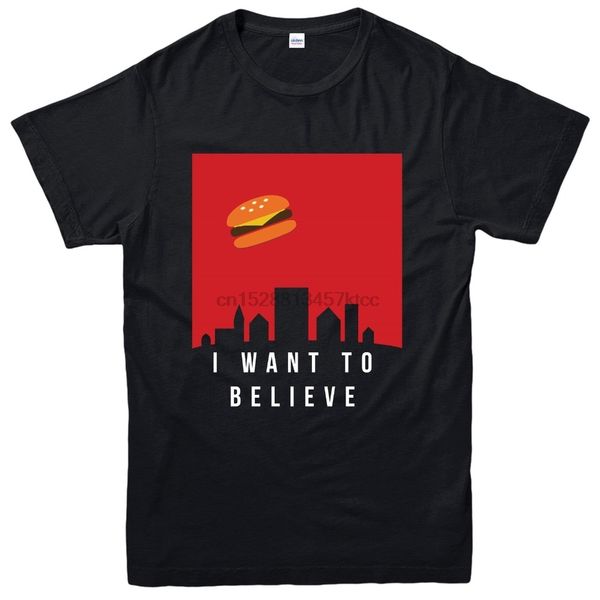 

ufo burger t-shirt i want to believe ufo funny spoof tee ew fashion 100% cotton for man shirts christian t shirt