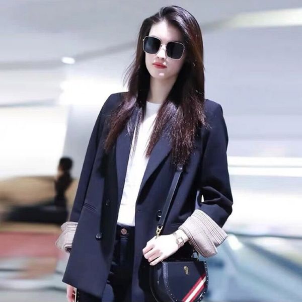 

women spring fashion black blazer suit long sleeves slim workwear blazer coat double-breasted casual ladies outwears, White;black