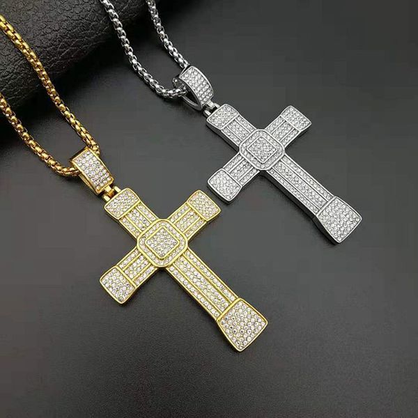 

pendant necklaces hip hop bling iced out gold silver color stainless steel cross pendants for men rapper jewelry drop