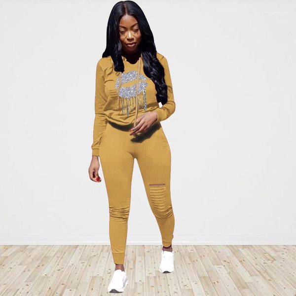 

female clothing womens designer tracksuits fashion hooded sports 2pcs sets running printed hoodies hole pants suits, Gray