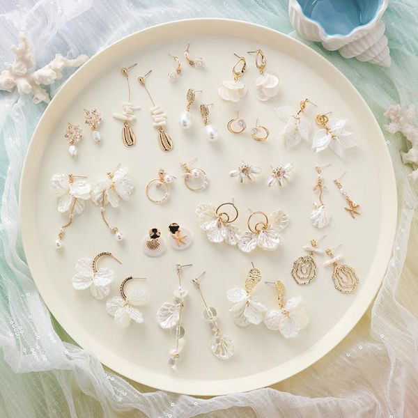 

dangle & chandelier 2021 korea cute shell earrings imitation pearl starfish drop for girl women fashion jewelry accessories wholesale, Silver