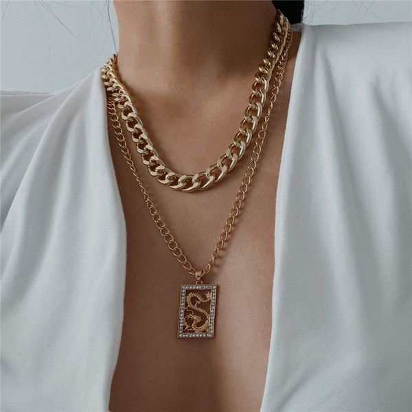 

trendy dragon cube chains multilayer necklace for women girl metal geometric pendant charm necklaces party jewelry collares, Silver