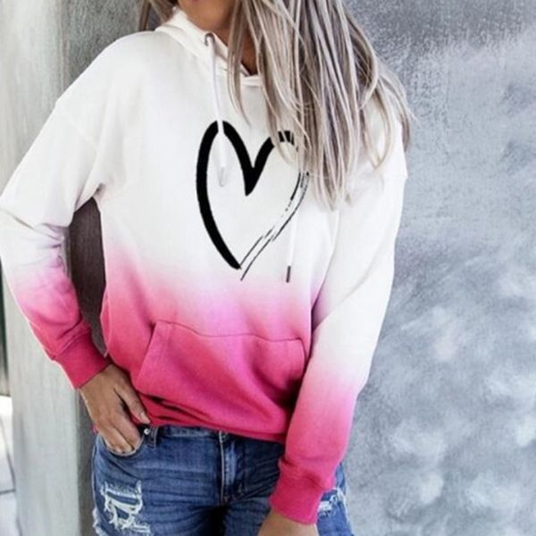 

lovely heart print sweatshirt 2020 autumn winter women o neck casual long sleeve streetwear loose pullovers gradient clothes, Black
