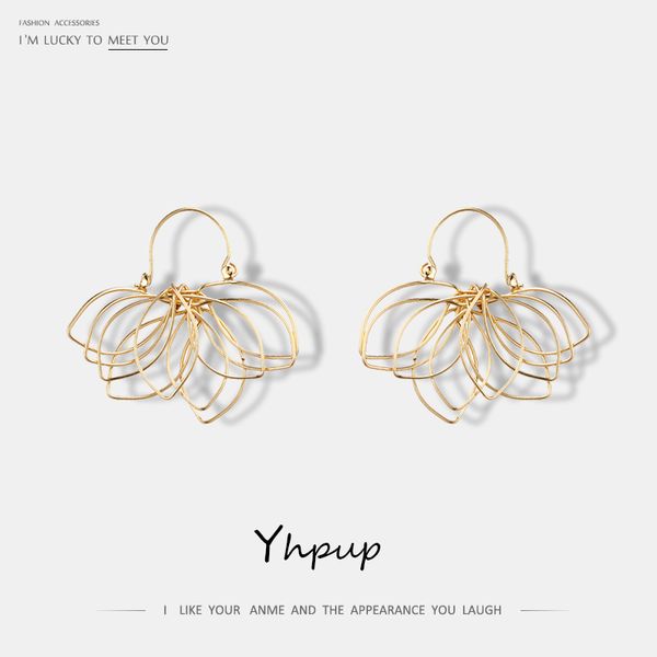

yhpup 2020 fashion metal handmade flower plant drop brand earrings charm statement chunky earring for ladies party pendientes, Silver