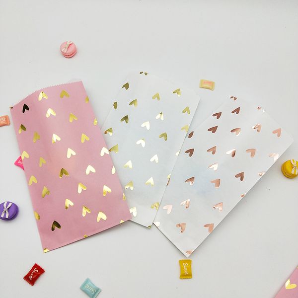 

50pcs bronzing love heart paper candy gift bags bronzing round dots diy printed paper chocolate dessert packaging bags