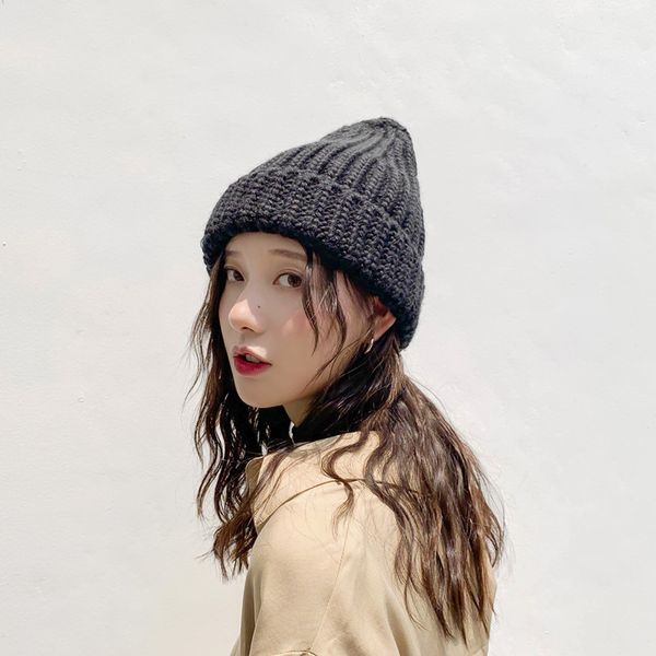 

hat female autumn and winter wild wool hat winter student ins knitted solid color warmth, Blue;gray