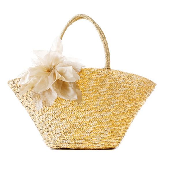 

pastoral style woven straw beach bag with fabulous silk flower(beige