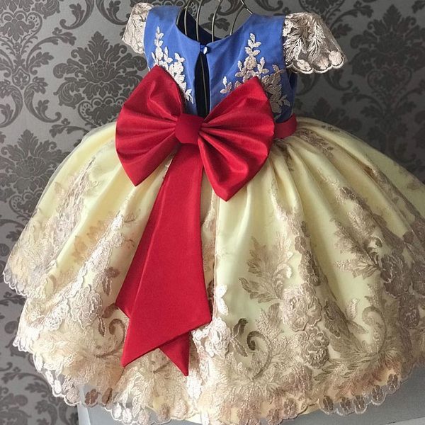 

flower embroidered bow princess dresses for girl lace tutu ball gown kids dress for girl clothes wedding party dresses wg-d0123, Red;yellow