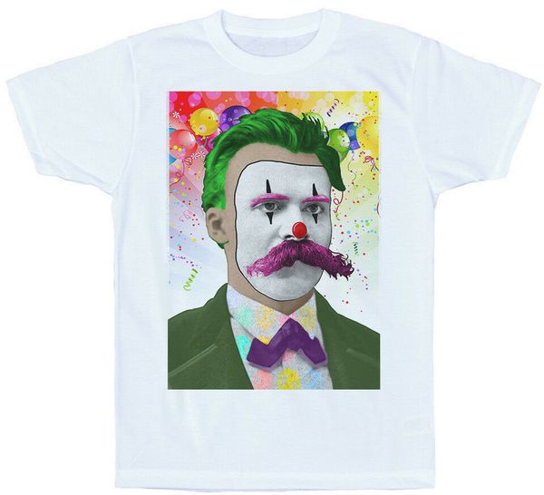 

cheerful nihilism t shirt, friedrich nietzsche, clown cool o neck t-shirt