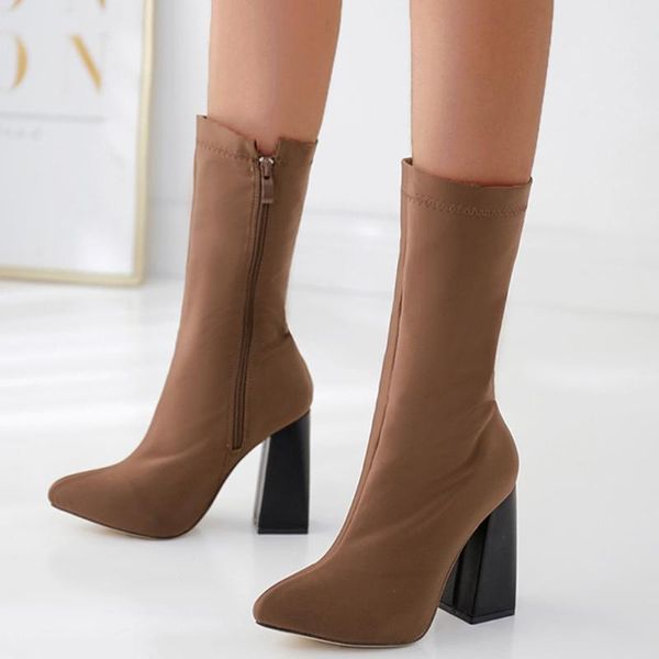 

boots fashion winter women knee high long pointed toe heels wild solid shoes large sizes zapatos#n3, Black