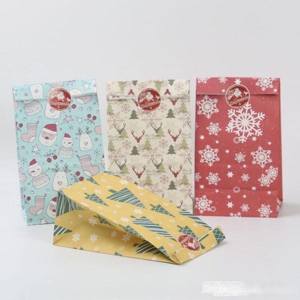 

square bottom paper food bag 4 colors christmas style western restaurant food packing bags oil-proof paper bags wholesale - 0036pack