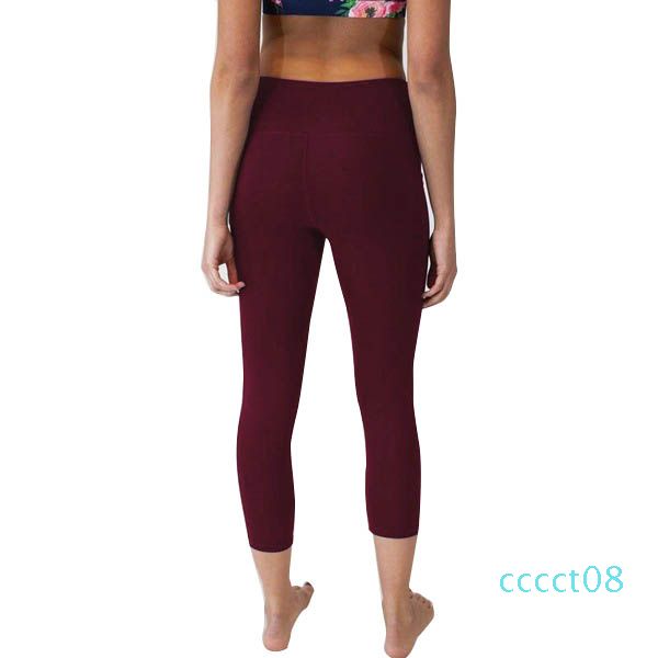

women yoga pants solid high waist pocket sports fitness leggings ladies tummy control workout pants outdoor running cycling tightsct08, White;red