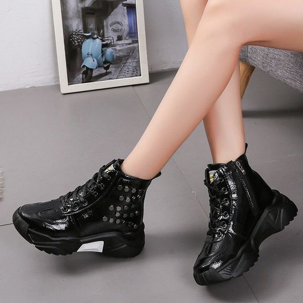 

black metal decoration platform boots for woman thick bottom ankle boots 2020 newly ins casual elevator shoes