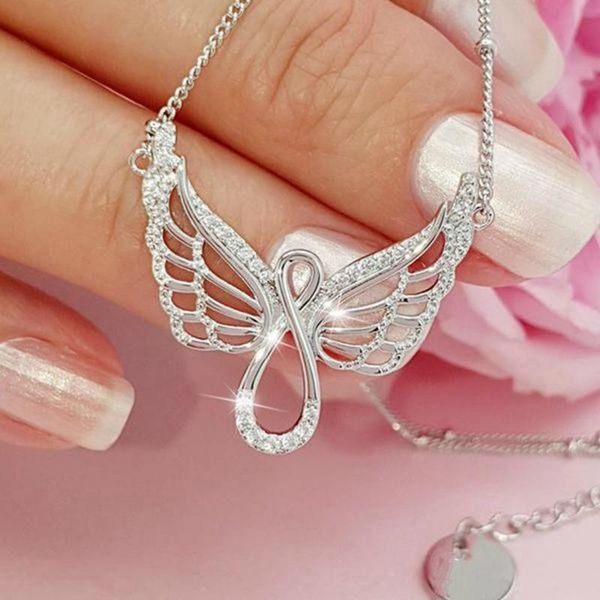 

12pcs /lots sell fashion simple angel wing pendant necklace for women's birthday party jewelry t-203, Silver