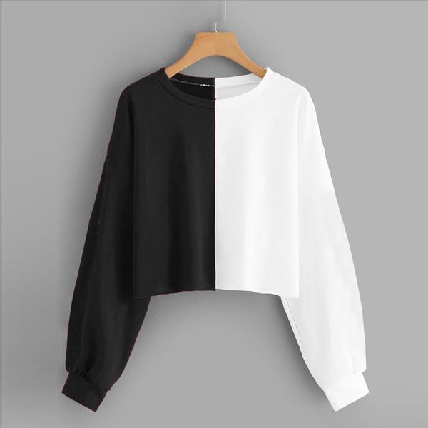 

sweatshirt women autumn solid long sleeve splice short pullover sudadera mujer hooded hoodies women sudadera mujer, Black