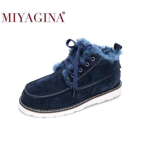 

miyagina beckham same style real suede leather lace-up winter snow boots for men 100% natural wool fur lined winter shoes, Black