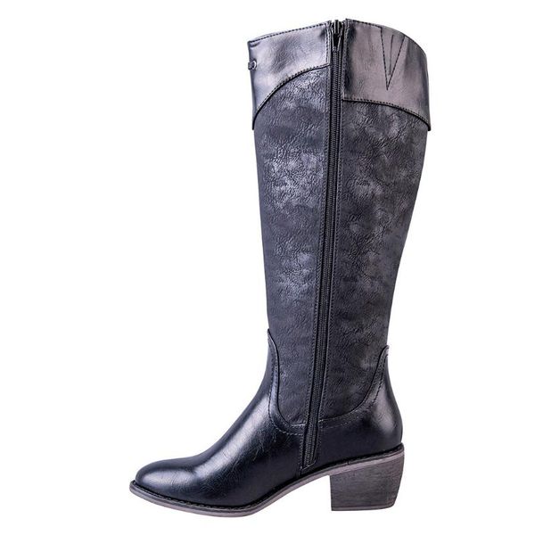 

women's flats round toe high-heeled long boots square root heels casual shoes woman vintage non-slip knee-high combat boots, Black