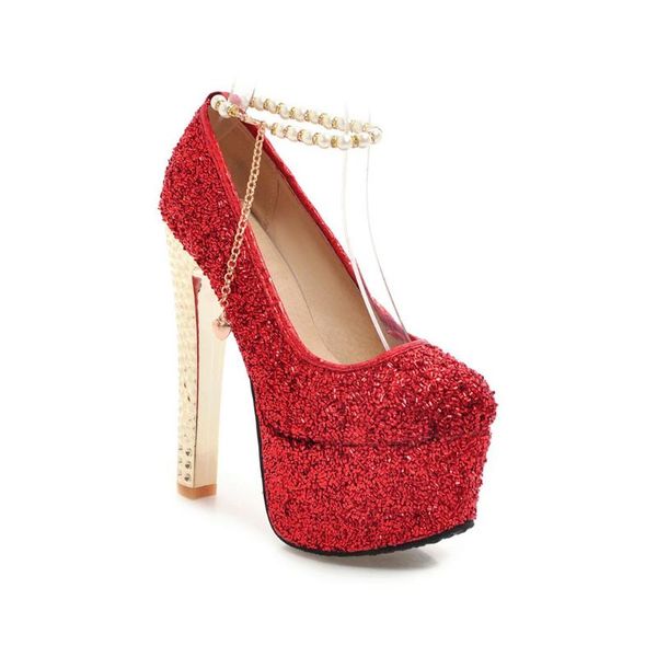 

joker round head 2020 new fashionable beaded strap waterproof ultra-high 48 bride shoes with 33-1835, Black