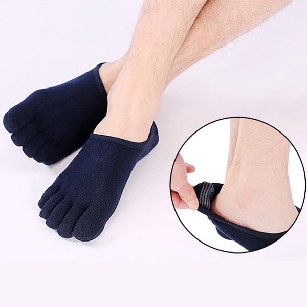 

summer cotton men's invisible boat socks thin five toe shallow mouth non-slip silicone anti-off with breathable five-finger sock, Black