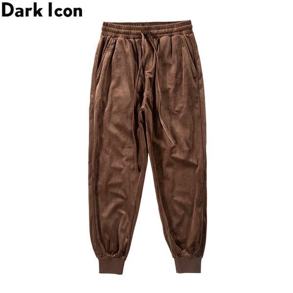 

dark icon velvet jogging pants men plain harem pants elastic waist harem pants man, Black