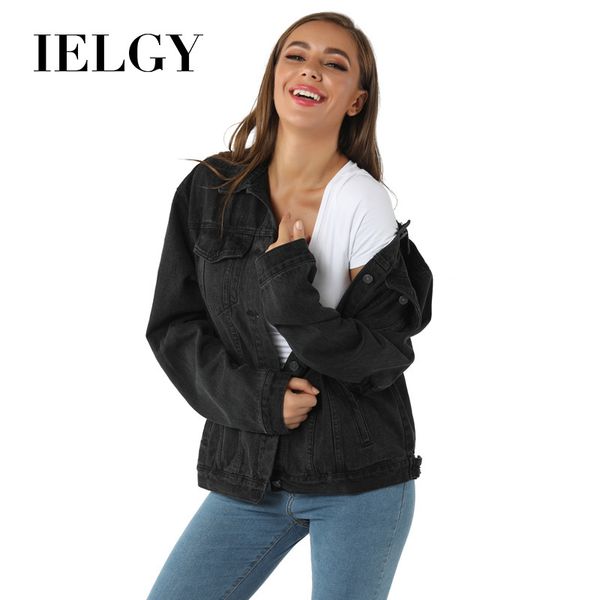 

ielgy broken denim jacket women's black, Black;brown