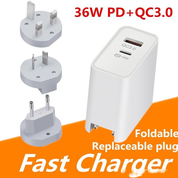 

36w usb c charger 3.0 pd charger fast charging eu us uk au plug qc3.0 mobile phone charger adapter for samsung xiaomi huawei