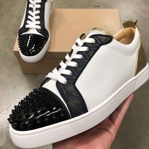 

роскошная марка spring мужского шипов red bottom кроссовки flat для мужчин, женщины вскользь flats низких кроссовок спорта скейтборда красно, Black