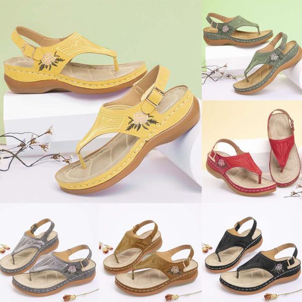 

2020 summer sandals women fashion flower embroidered flat sandals ladies casual shoes women flip flops woman slippers, Black