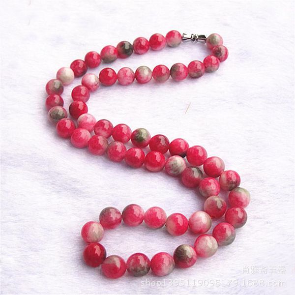 

chains natural jade peach blossom 8-10mm beads necklace jewellery fashion accessories hand-carved man woman luck gifts amulet, Silver