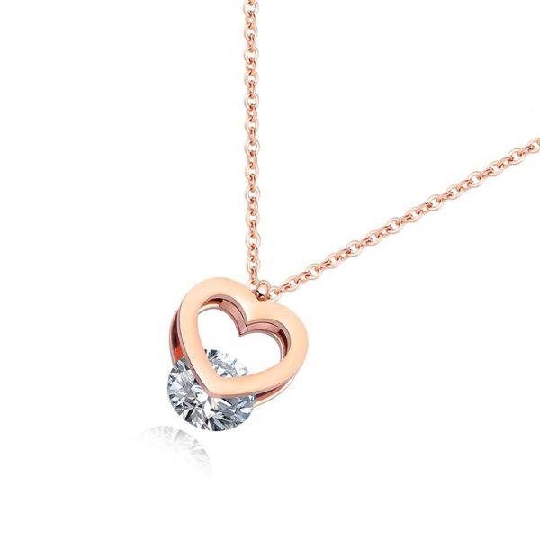 

316l stainless steel necklace rose gold zircon hollow three-dimensional clavicle chain titanium steel heart necklace, Silver